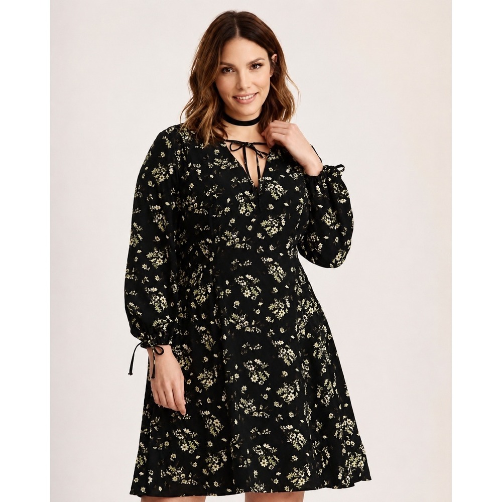 Torrid Dark Romantic Moody Floral Mini Dress Size 3X Whimsigoth Cottagecore Fall